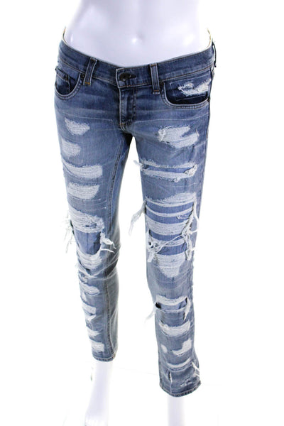 Rag & Bone Jean Womens Zipper Fly Mid Rise Distressed Dre Jeans Blue Size 24