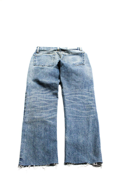 Re/Done Womens High Rise Distressed Relaxed Crop Jeans Blue Denim Size 24