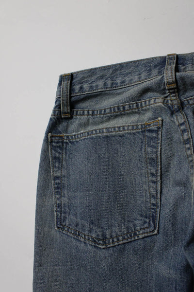 Re/Done Womens High Rise Distressed Relaxed Crop Jeans Blue Denim Size 24