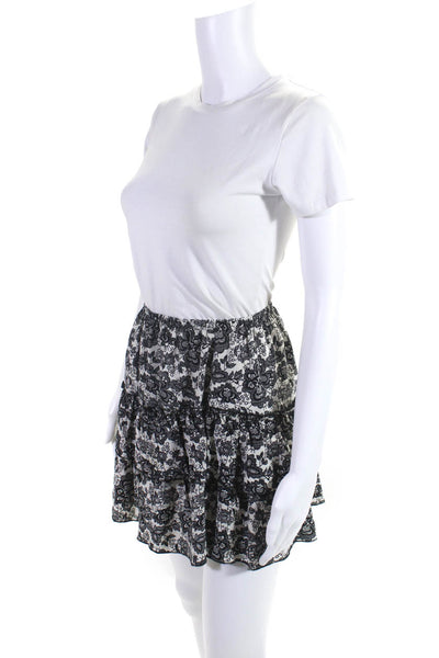 Scoop NYC Womens Elastic Waistband Tiered Floral Silk Skirt White Black Petite