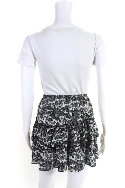 Scoop NYC Womens Elastic Waistband Tiered Floral Silk Skirt White Black Petite