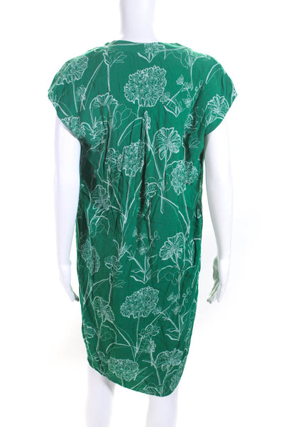 Maeve Anthropologie Womens Floral Print High-Low Shift Dress Leaf Green Size 10