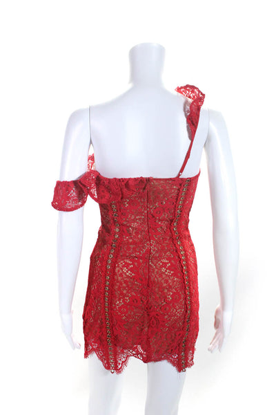 Majorelle Women's Sleeveless Asymmetrical Strap Lace Mini Dress Red Size XS