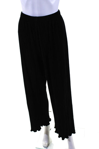 Isali Womens Accordion Pleat Elastic Waist Blouse Pants Set Black Size Small