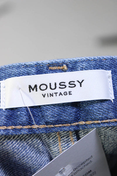 Moussy Womens Zipper Fly Mid Rise Fringe Distressed Skinny Jeans Blue Size 24
