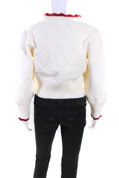 Cider Womens Button Front Argyle Knit Cherry Cardigan Sweater White Red Small