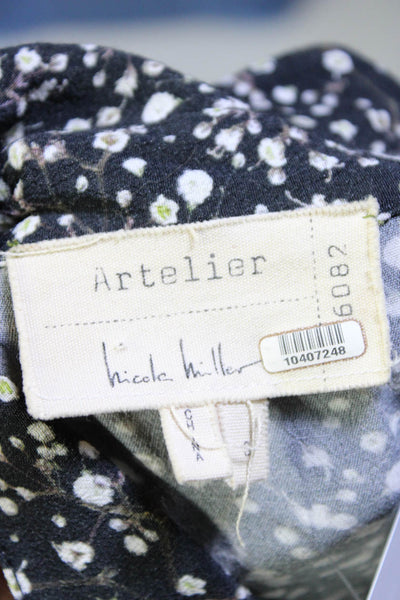 Artelier Nicole Miller Womens Floral Long Sleeve Buttoned Dress Black Size S