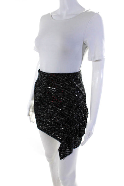 IRO Womens Lilie Mirror Sequin Ruched Ruffle Mini Skirt Black Silver Size FR 34