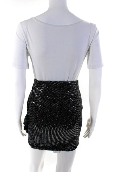 IRO Womens Lilie Mirror Sequin Ruched Ruffle Mini Skirt Black Silver Size FR 34