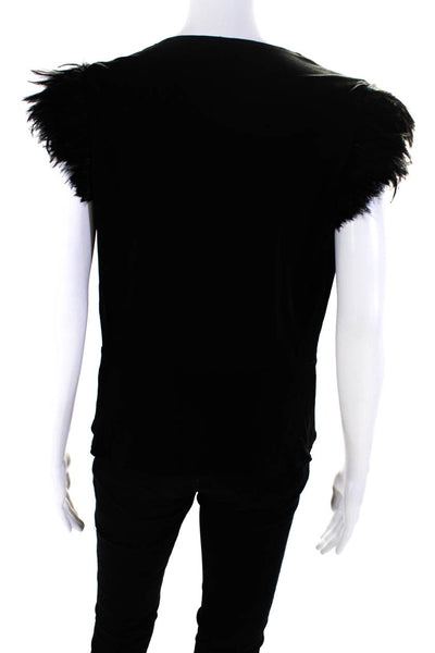Nicole Farhi Womens Chicken Feather Surplice Sleeveless Top Blouse Black Size 8