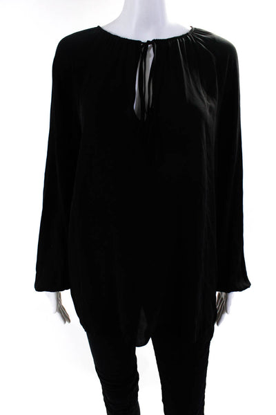 Theory Womens Silk Crepe V-Neck Long Sleeve Blouse Top Black Size S