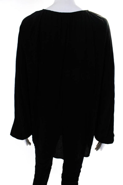Theory Womens Silk Crepe V-Neck Long Sleeve Blouse Top Black Size S