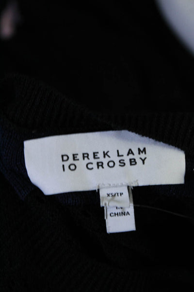 10 Crosby Derek Lam Womens Open Knit Round Neck Pullover Sweater Black Size XS