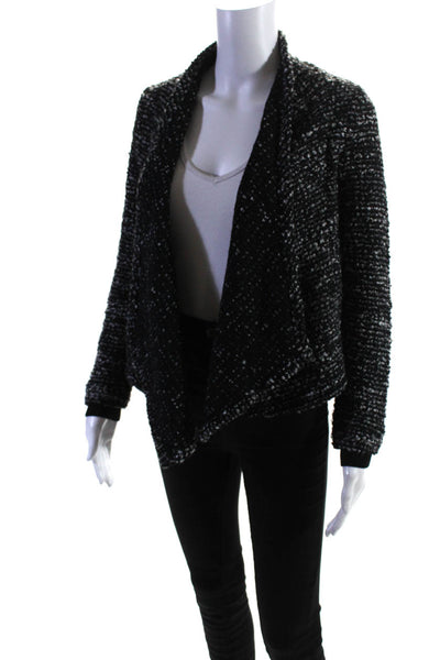 Club Monaco Womens Cotton Blend Open Front Cardigan Sweater Black Size XS
