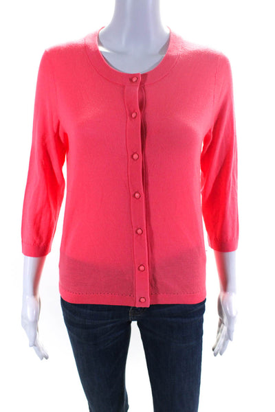 Kate Spade New York Womens Wool Thin-Knit Button Up Sweater Cardigan Pink Size M