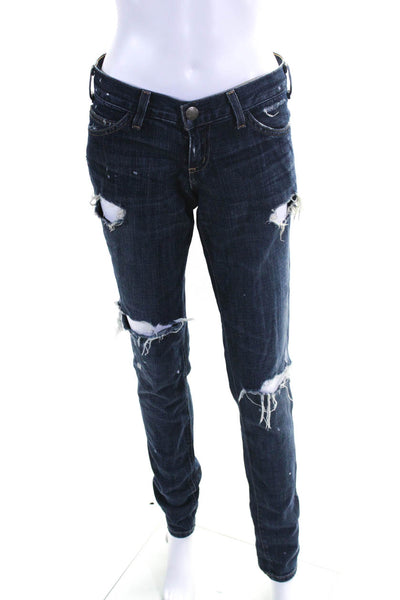 Current/Elliott Womens High Rise Distressed Cuffed Skinny Jeans Blue Size 26