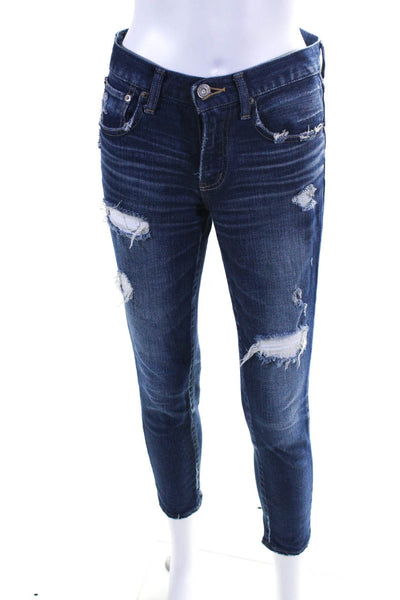 Moussy Womens Zipper Fly Mid Rise Distressed Cropped Jeans Blue Denim Size 25