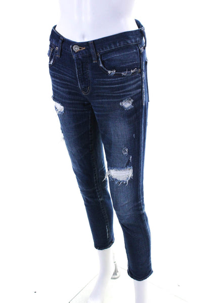 Moussy Womens Zipper Fly Mid Rise Distressed Cropped Jeans Blue Denim Size 25