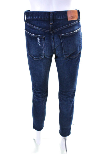 Moussy Womens Zipper Fly Mid Rise Distressed Cropped Jeans Blue Denim Size 25