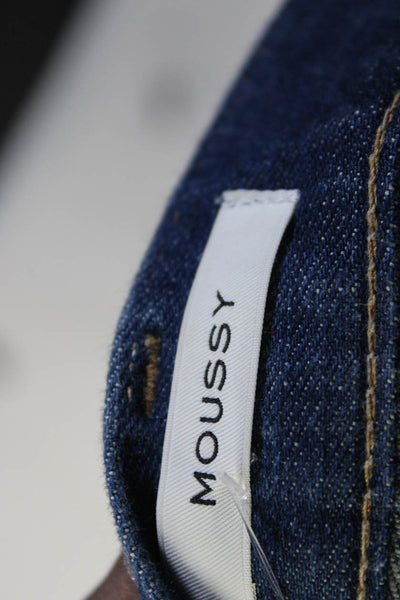 Moussy Womens Zipper Fly Mid Rise Distressed Cropped Jeans Blue Denim Size 25