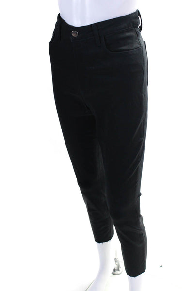 L'Agence Womens Margot Skinny Leg Jeans Metro Coated Black Cotton Size 31