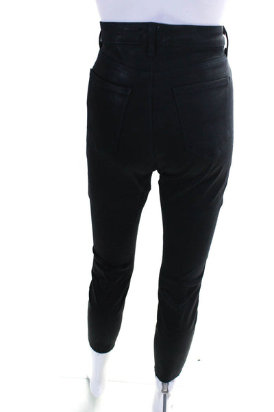 L'Agence Womens Margot Skinny Leg Jeans Metro Coated Black Cotton Size 31