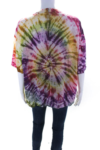 Sandro Womens Tie Dye Print Short Sleeves Blouse Multi Colored Size 3