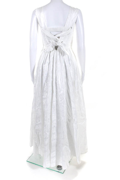 Designer Womens Abstract Zipped Belted Bow Duchess Wedding Gown White Size S