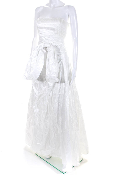 Designer Womens Abstract Zipped Pleated Duchess Wedding Gown White Size XS