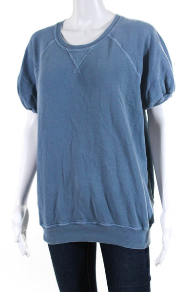 The Great Womens Cotton Round Neck Short Sleeve Sweatshirt Top Blue Size 1