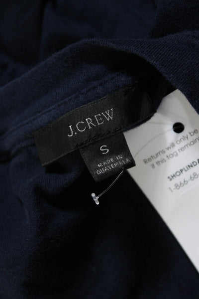J Crew Womens Cotton Ruffle Trim Short Sleeve Pullover Tiered Mini Dress Navy S