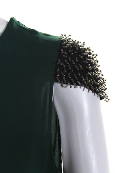 3.1 Phillip Lim Womens Silk Embroidered Beaded High Low Blouse Green Size 2