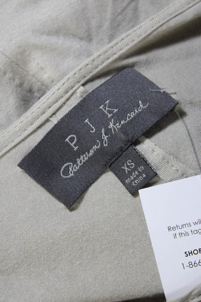 PJK Patterson J Kincaid Womens Leather Patchwork Short Sleeve Top Beige Size XS