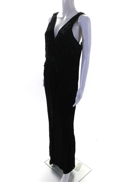 Parker Black Womens Beaded Ruched V-Neck Sleeveless Maxi Dress Black Size 4