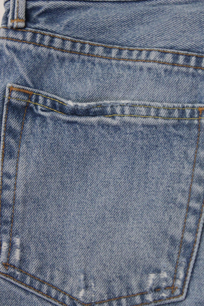 Grlfrnd Womens Cotton Distressed Button Fly Mid-Rise Skinny Jeans Blue Size 24
