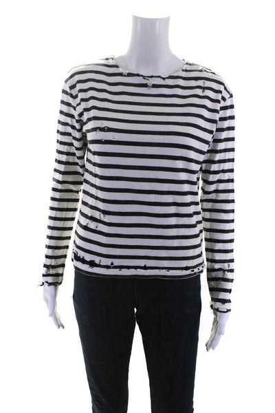 R13 Japanese Fabric Womens White Black Striped Cotton Distress Knit Top Size S