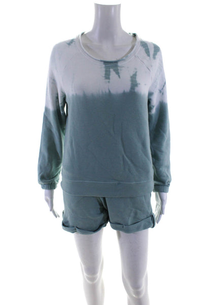 Chaser Womens Tie Dye Round Neck Long Sleeve Sweatshirt + Shorts Set Teal Size S