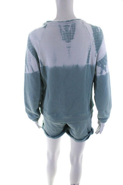 Chaser Womens Tie Dye Round Neck Long Sleeve Sweatshirt + Shorts Set Teal Size S