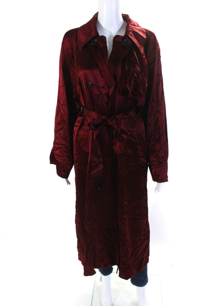 Lattelier Womens Long Sleeve Double Breasted Collared Satin Coat Red Size Large