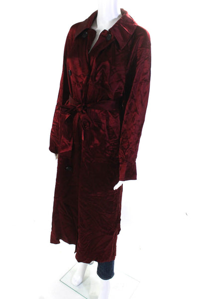 Lattelier Womens Long Sleeve Double Breasted Collared Satin Coat Red Size Large