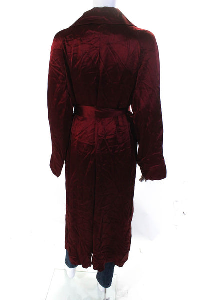 Lattelier Womens Long Sleeve Double Breasted Collared Satin Coat Red Size Large