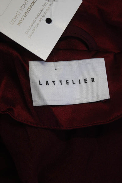 Lattelier Womens Long Sleeve Double Breasted Collared Satin Coat Red Size Large