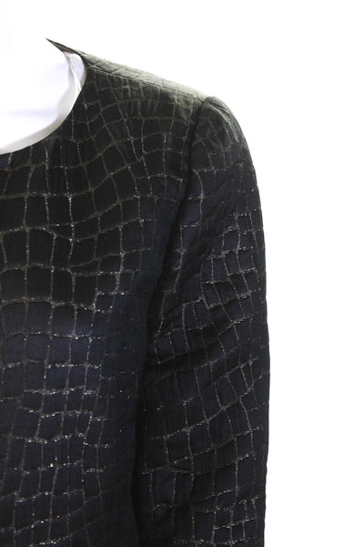 Armani Collezioni Womens Button Front Metallic Croc Printed Jacket Black Size 10