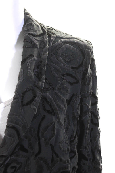 Armani Collezioni Womens Collared V Neck Velvet Printed Jacket Gray Size 8