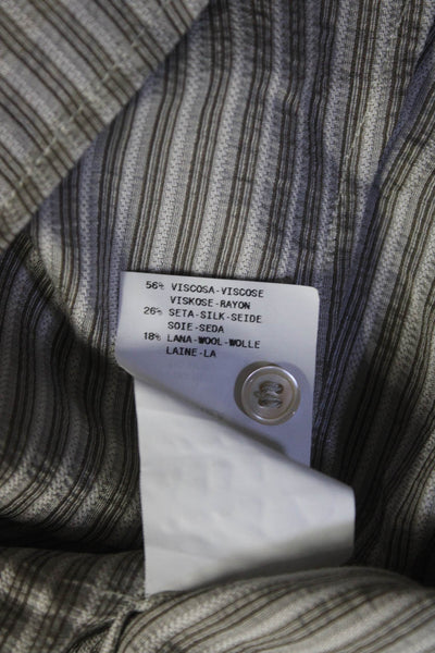 Armani Collezioni Womens Button Front Striped Ruffled Trim Top Gray Size 10