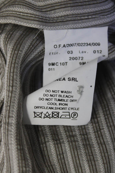 Armani Collezioni Womens Button Front Striped Ruffled Trim Top Gray Size 10