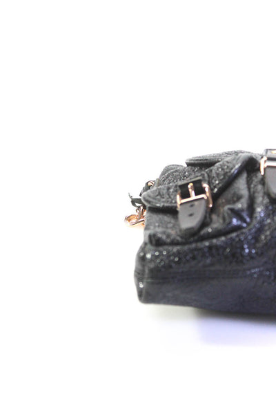 Balenciaga Womens Metallic Leather Buckle Up Chain Strap Mini Black Handbag