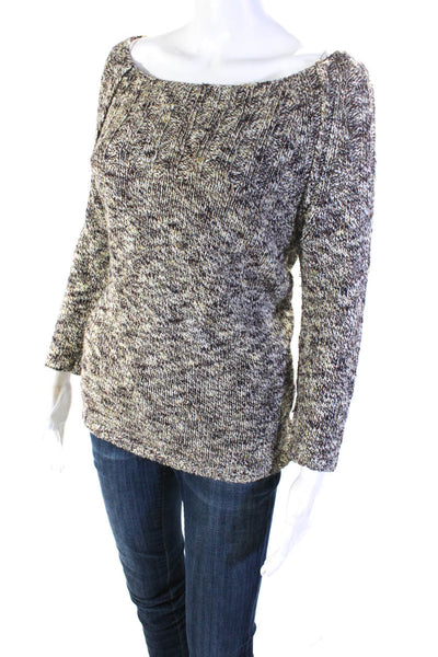 Brochu Walker Womens Linen Blend Round Neck Pullover Sweater Top Brown Size XS