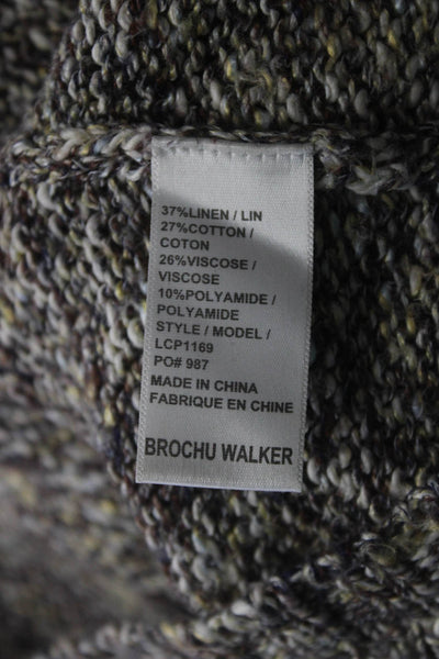 Brochu Walker Womens Linen Blend Round Neck Pullover Sweater Top Brown Size XS