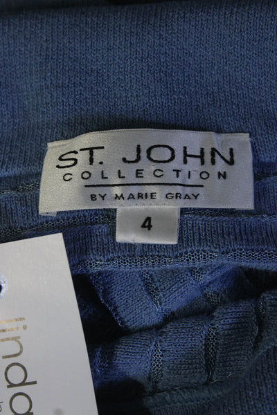 St. John Collection Women's Button Down Long Sleeve Knit Blouse Blue Size 4